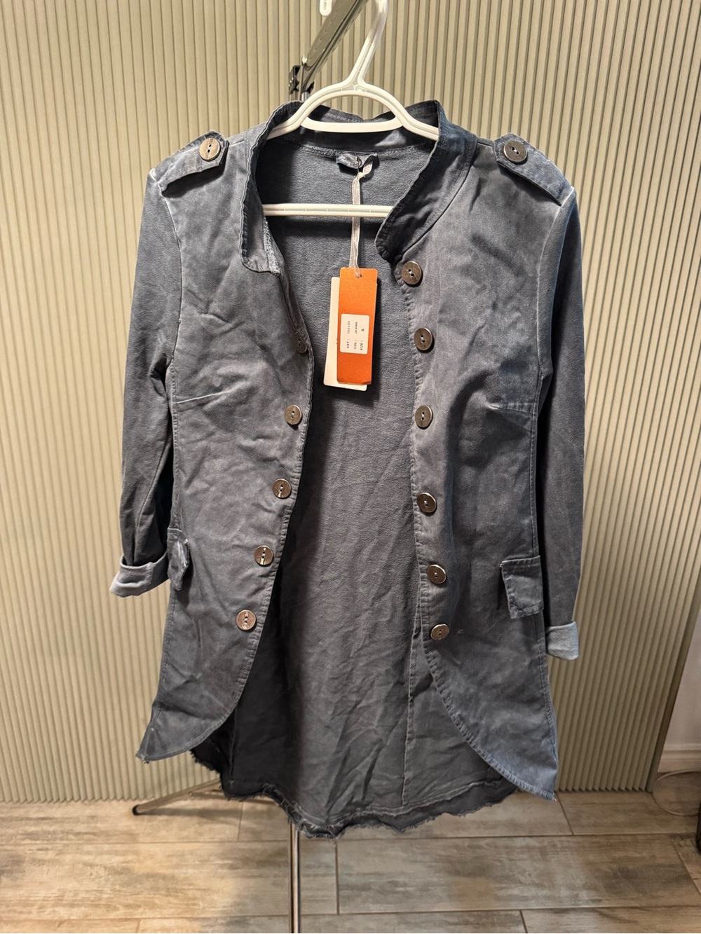 Suzy D Women's Military-Style Button Front Coat - Blue